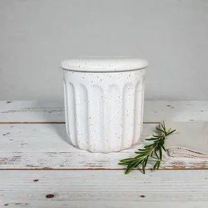 Vintage French Ceramic Butter Keeper - Speckled White Butter Crock