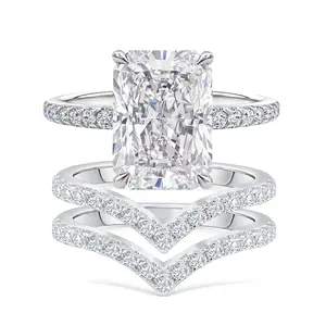 YICHISPARK 4.7ct D/VVS1 Synthetic Moissanite Radiant Cut 18k Gold Plated Engagement Ring Set of 3 Pieces Women's Exquisite Jewelry Fashion Gift R018