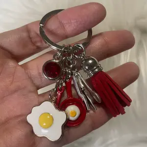 Cook Chef Red Gem Keychain with Egg Charm and Tassel - Fashion Accessories