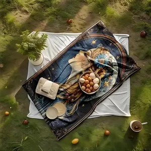 1 piece Dreamy artwork of a girl with a floral crown under the stars and moon themed flannel blanket - All-season comfortable blanket with modern design, suitable for sofas and beds, digitally printed pattern, flannel material, super soft and warm