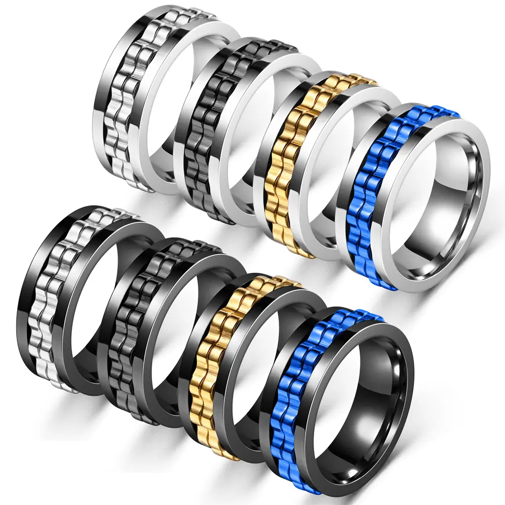 Stainless Steel Couple Gear Spinner Fidget Ring - Unisex Anti-Anxiety Mechanical Band, Adjustable Metal Rings, Metal-Toned Fashion Accessory, Thoughtful Gift Option, Fidget Rings