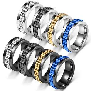 Stainless Steel Couple Gear Spinner Ring, Anti-Anxiety Fidget Band, Cool Mechanical Style Men's Accessories, Mens Gifts for Him Her