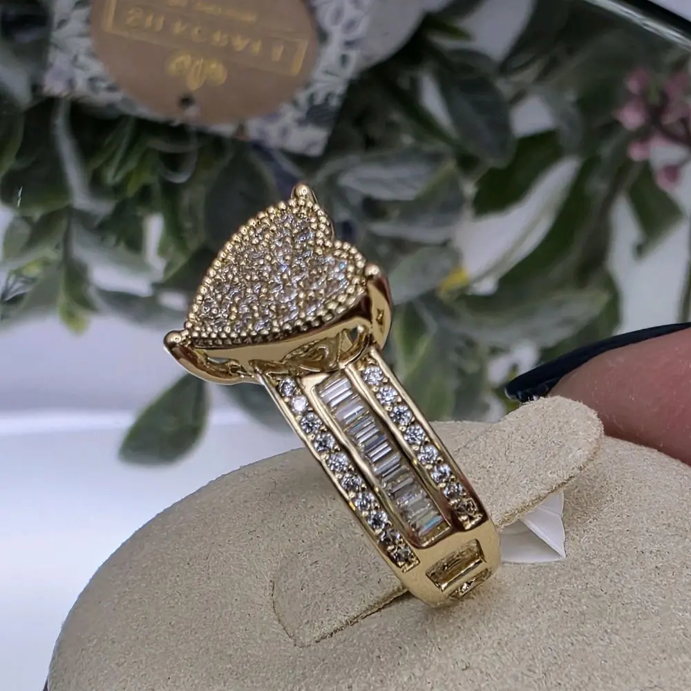 # 0373 14k Gold Plated Diamond-Accented Heart Ring, High-Quality Daily Wear Jewelry for Versatile Occasions