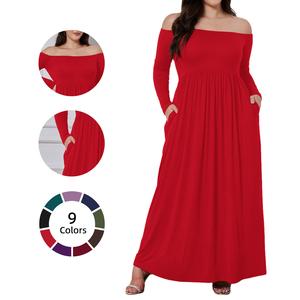 Chicovar Boutiques Plus Size Women's Off-Shoulder Fall Maxi Dress – Long Sleeve with Pockets, Elegant Autumn Long Dress for Vacation, Dinner & Semi-Formal Occasions