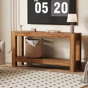 63 Inch Farmhouse Wooden Sofa Table - 2-Tier Storage Narrow Console Table for Entryway Hallway