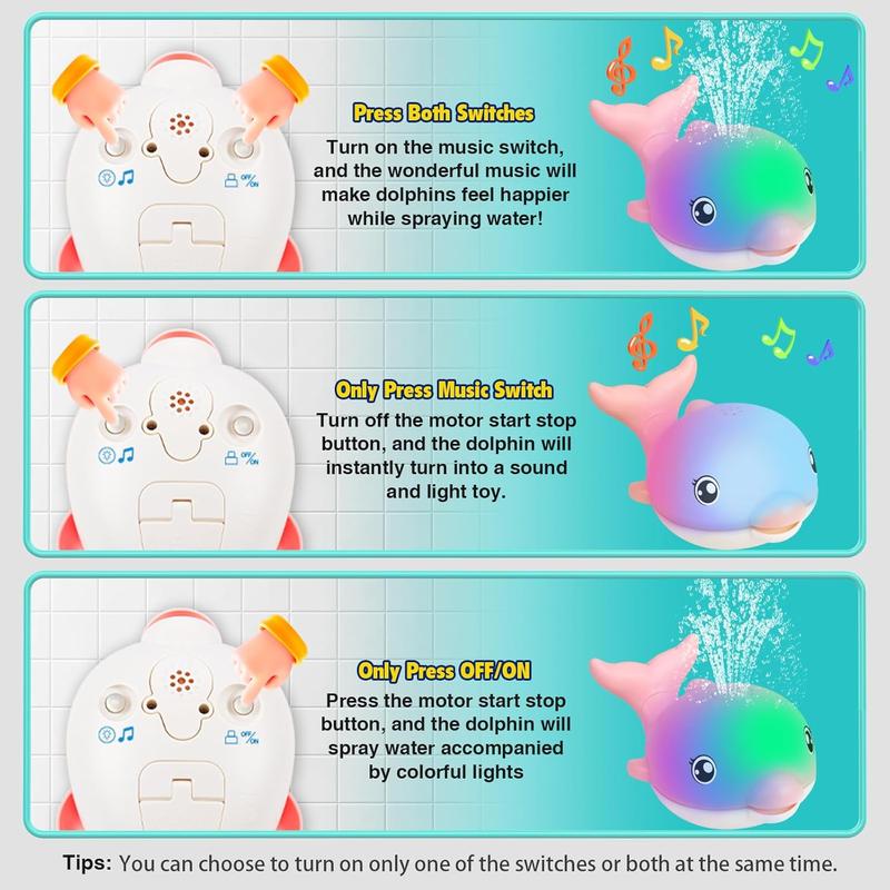 Light Up Baby Bath Toys with Music, Rechargeable Dolphin Sprinkler Bathtub Toy, Floating Water Toys for Toddlers 1-3, Gifts for Boys & Girls Age 1 2 3 4 5, Halloween & Birthday Present – Pink