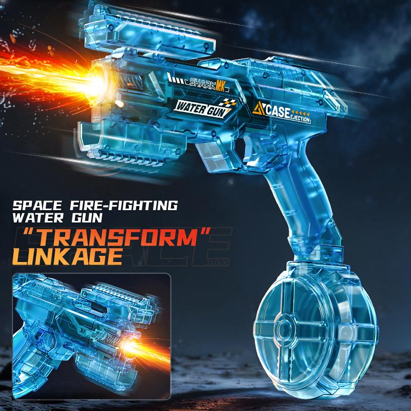 Linkage Transform Space Electric Water Gun with Energy Ring Glow, Large Capacity Drum Magazine Automatic Water Blaster, Super Cool Summer Water Squirt Toy for Beach Pool Backyard, Perfect Surprise Gift for Kids Adults Boys Girls