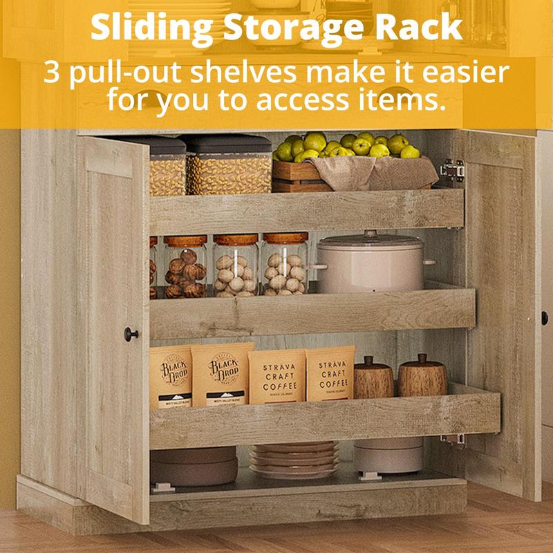【2 Packages Shipping】IRONCK Kitchen Pantry Cabinet 72" Height, Freestanding Cupboard with Drawer, Sliding Storage Rack, and 6 Hanging Shelves for Dining Room, Laundry, Rustic Maple 【2 Packages Shipping】IRONCK Kitchen Pantry Cabinet 72" Height, Freestanding Cupboard with Drawer, Sliding Storage Rack, and 6 Hanging Shelves for Dining Room, Laundry, Rustic Maple