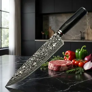 Damascus Pattern Chef Knife with Black Comfortable wood Handle for Home Cooking & Food Prep，Exquisite Gifts