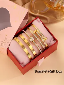 5-piece set of classic, fashionable and luxurious stainless steel bracelets, Trendy Stack Bangle, beautifully matched and powerful, a daily fashionable item, perfect for daily wear, holiday gatherings, and perfect gifts