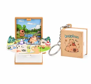 3D Mini Pop-up Book Keychain, Animal Keychain, Miniature Foldable Scene Backpack Charm, Fidget Spinner Toy, Children's Birthday Gift