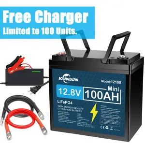 KUNLUN 12V 100Ah LiFePO4 Battery Model 12100 with 100A Smart BMS 5000+ Cycles 1280Wh Energy for RV Marine Trolling Motors Off-Grid UPS Solar Camping E-Wheelchair Maintenance-Free Rechargeable Portable Power Station