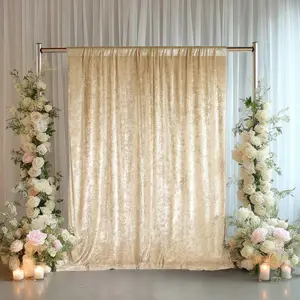 Crushed Velvet Backdrop Curtain – Beige 5ft x 10ft Event Drape with Rod Pocket, Privacy Panel for Photo Booths & Events