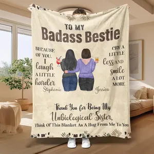 Bestie Letter Pattern Blanket, Soft Throw Blanket, Air-Conditioned Room Blanket, Warm Nap Blanket For Home Office Travel Camping