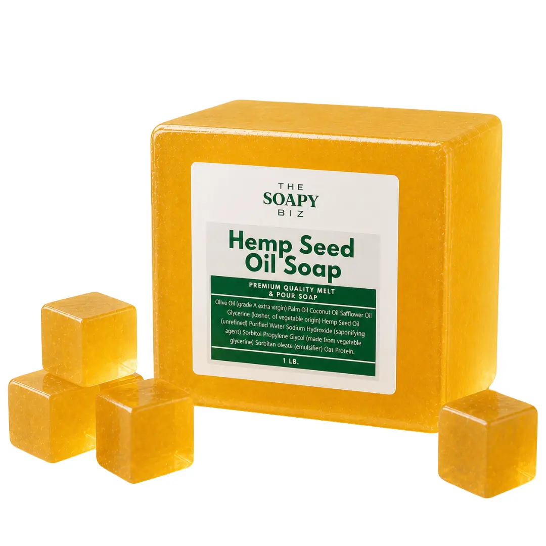 Hemp Seed Oil Melt & Pour Soap Base – Translucent Amber DIY Soap Making Base for Handmade Soap Projects, Easy Melt & Pour Formula for Beginners, Soap Makers & Small Businesses - 1 Pound