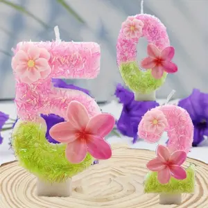 Creative Handmade Egg Flower Number Birthday Candles 0-9, Tropical Hawaiian Floral Cake Topper for Party Celebrations, Unique Flower Number Candles