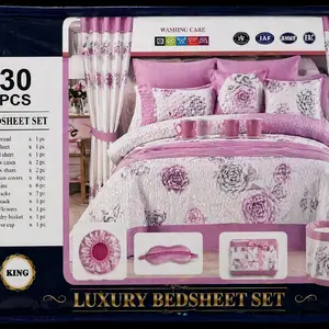 Luxury Bedsheet Set - 30 pcs King Size with Floral Design, Includes Sheet, Pillowcases, and More