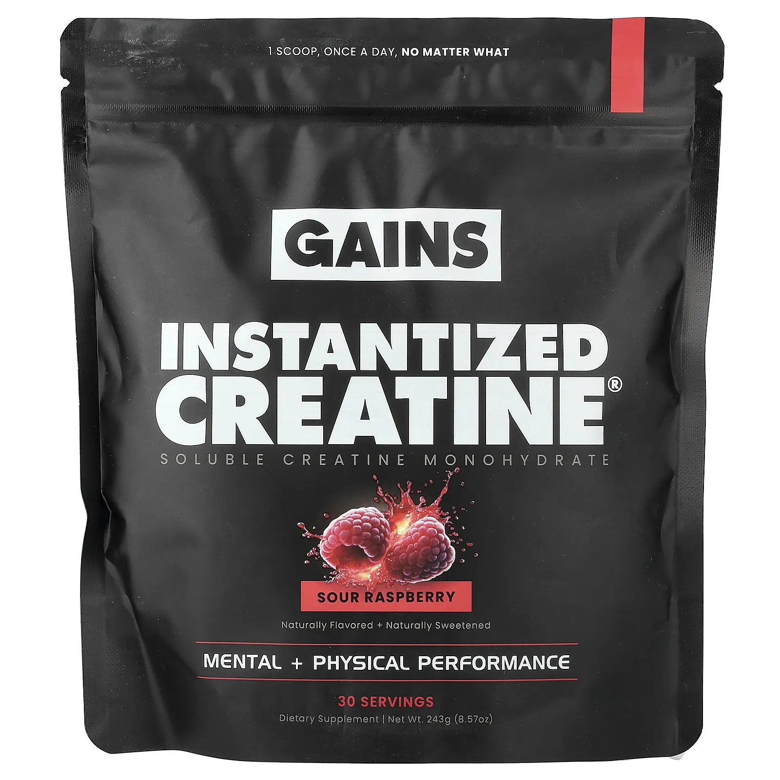GAINS Instantized Creatine®, Soluble Creatine Monohydrate, Sour Raspberry, 8.57 oz (243 g)