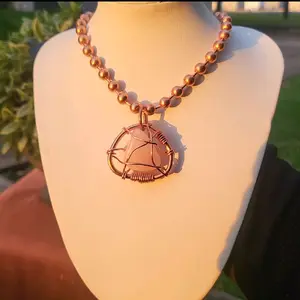 Self Love • Rose Quartz Necklace • Pure Copper Ball Chain Necklace • Wire Wrapped