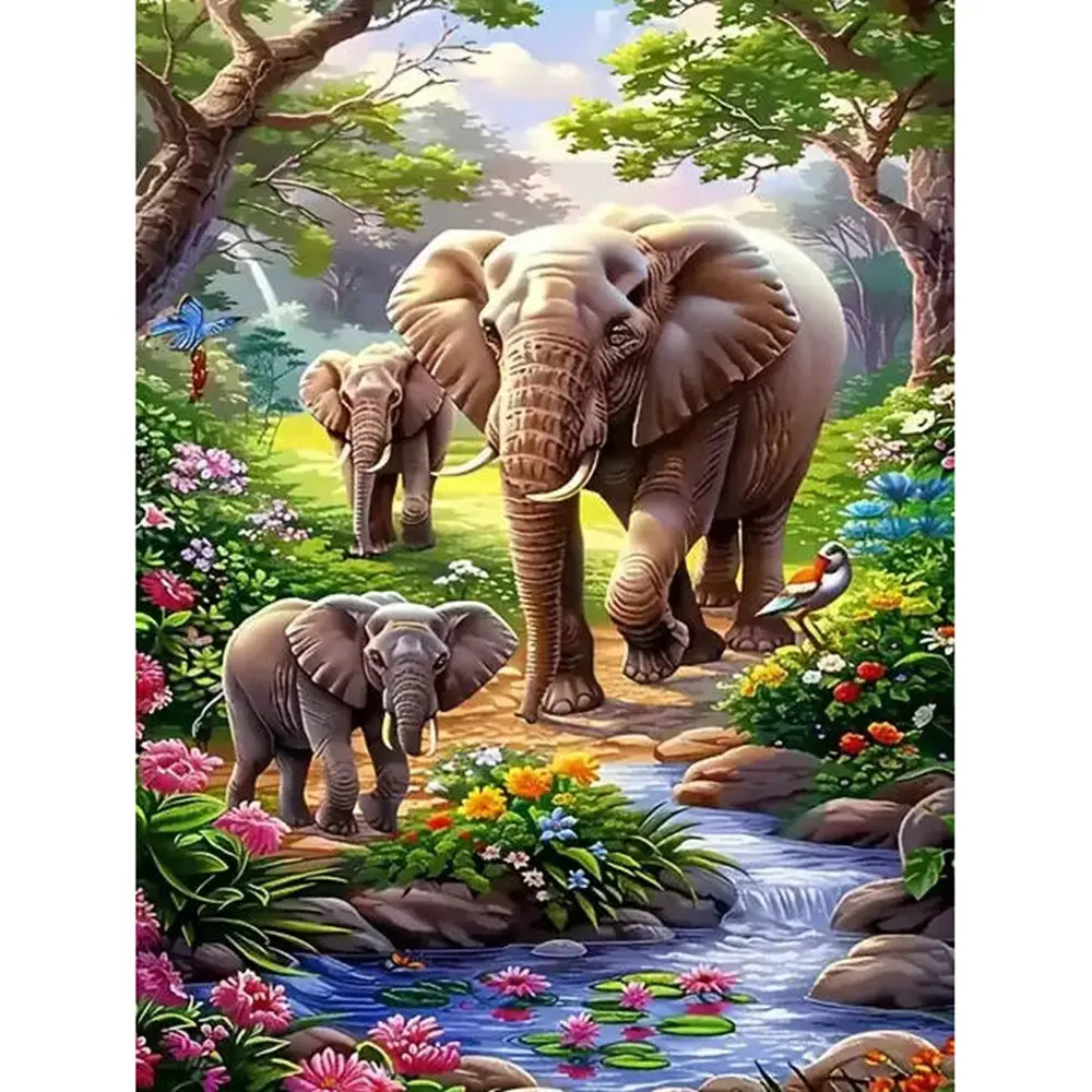Diamond Mosaic Elephant Animal Flower Landscape Full Round 5D DIY Diamond Painting Kits Room Home Decoration