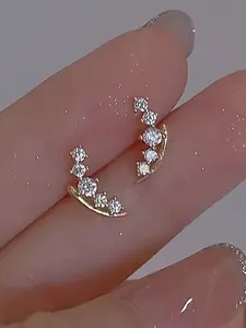 Elegant Simple Rhinestone Earrings, Wearable Versatile Exquisite Women's Jewelry for Daily & Wedding Occasions, Sparkling Water Drill Design