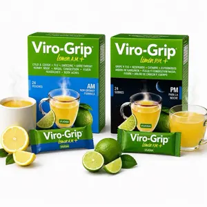 Viro-Grip Lemon A.M. & Lemon P.M. Bundle | Day & Night Drink Mix Formula | 24 Sachets Each | 2-Pack