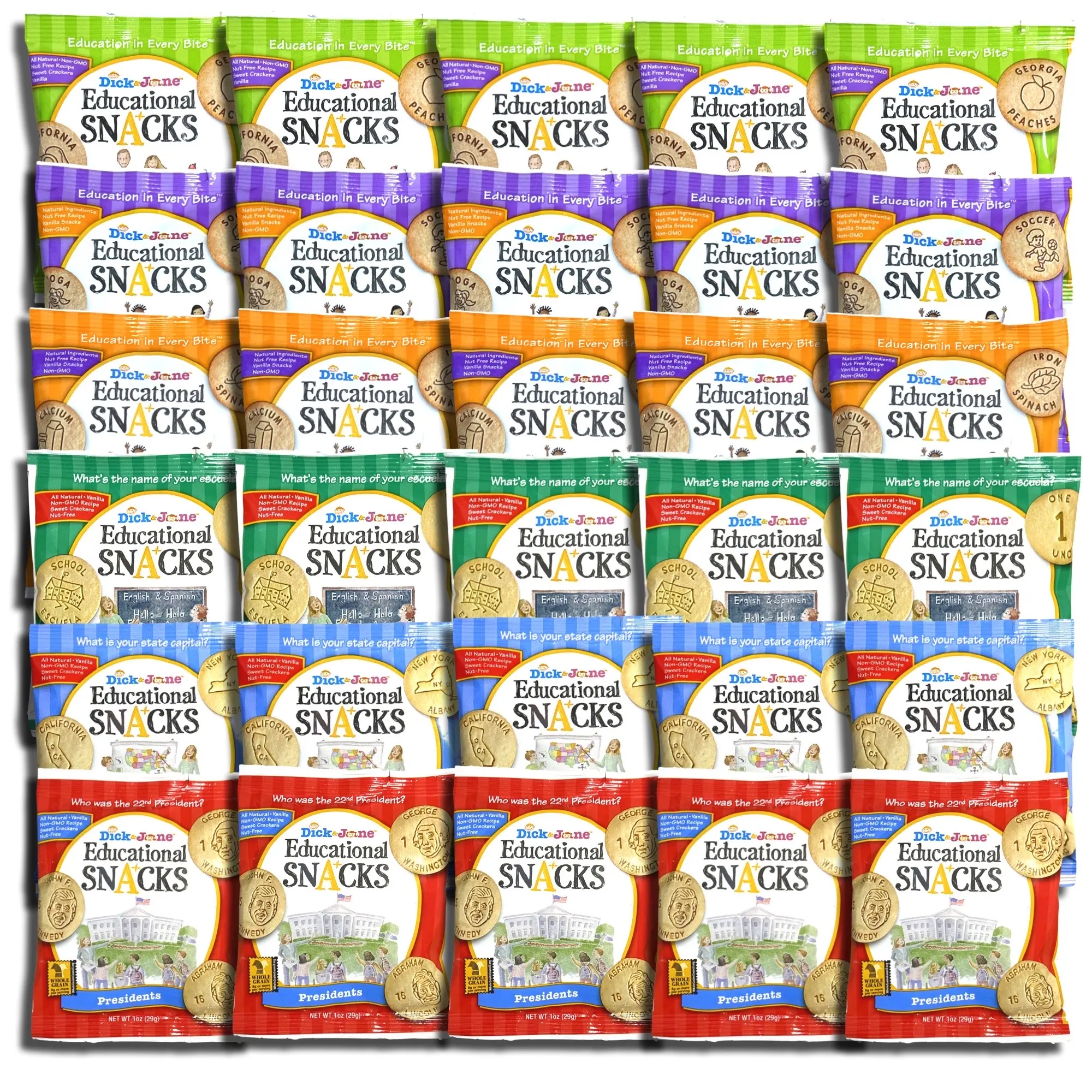 Dick and Jane Educational Snacks Educational Snack Crackers by Dick & Jane | 1 Ounce | Variety | Pack of 30