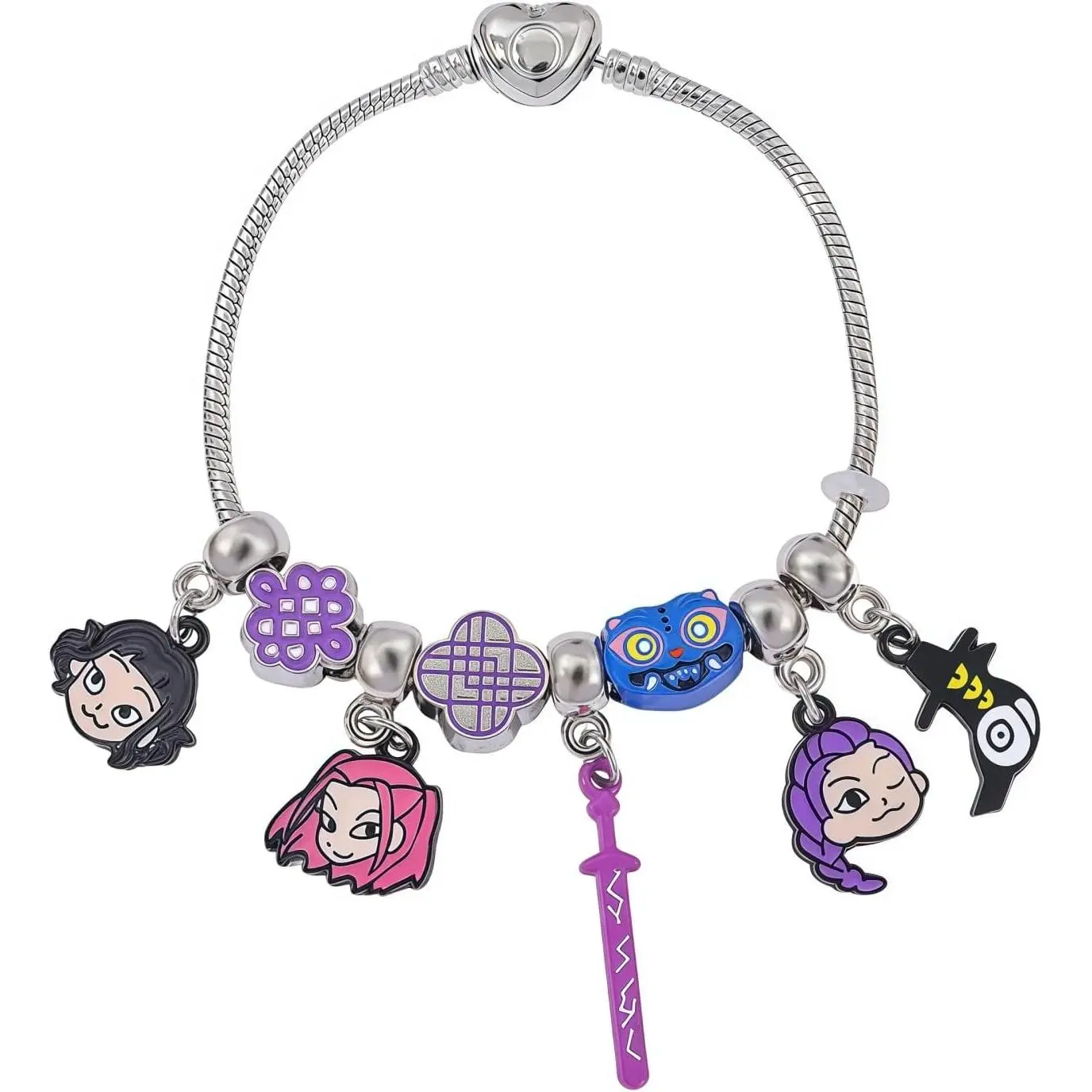 Women's Korean Pop Stainless Steel Kawaii Charmed Bangle - 30g Lightweight Minimalist Casual Elegant Chain Jewelry, Pure Handmade Kpop Merch Wrist Candy, Cartoon & Chain Jewelry Bracelets & Bangles Valentine’s Gift for Fans