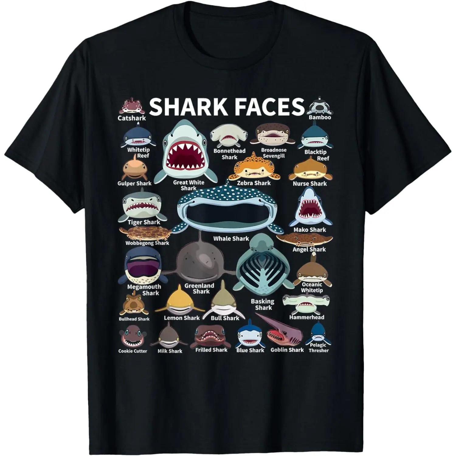Shark Faces Type of Shark - Shark Faces of All T-Shirt