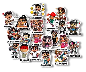 Set de 20 Calcomanías Divertidas de Personajes Mexicanos – Estilo Escolar y Urbano Diy Sticker Art Stickers Scrapbook Materials Anime Design Adhesive Vinyl Decal