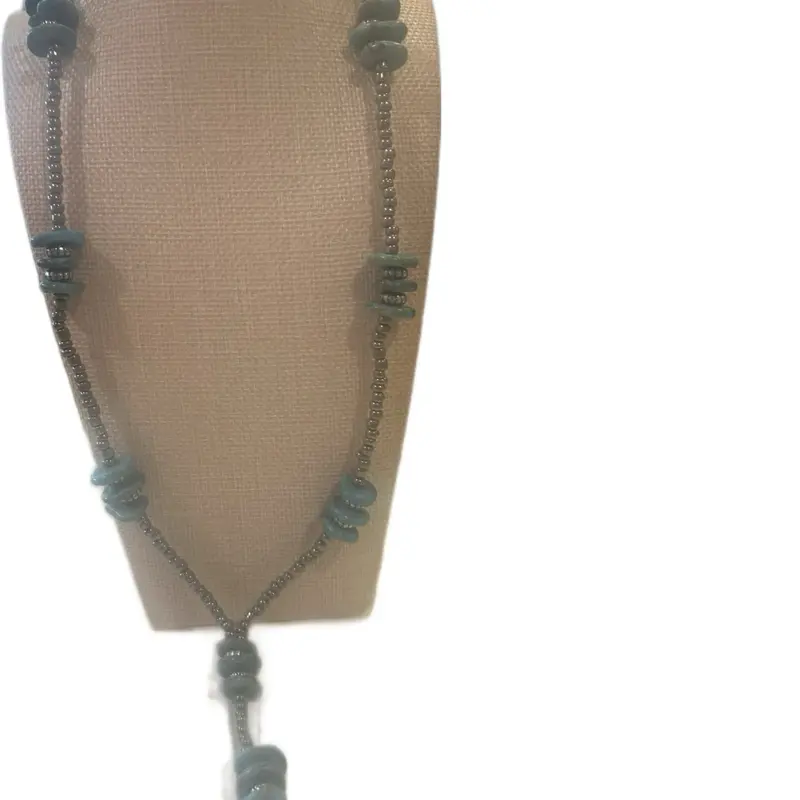 Turquoise Beaded Lariat Necklace for Women, Handmade Boho Jewelry, Dainty Casual Accessory for Daily Wear, Female, One-Of-A-Kind Accessory