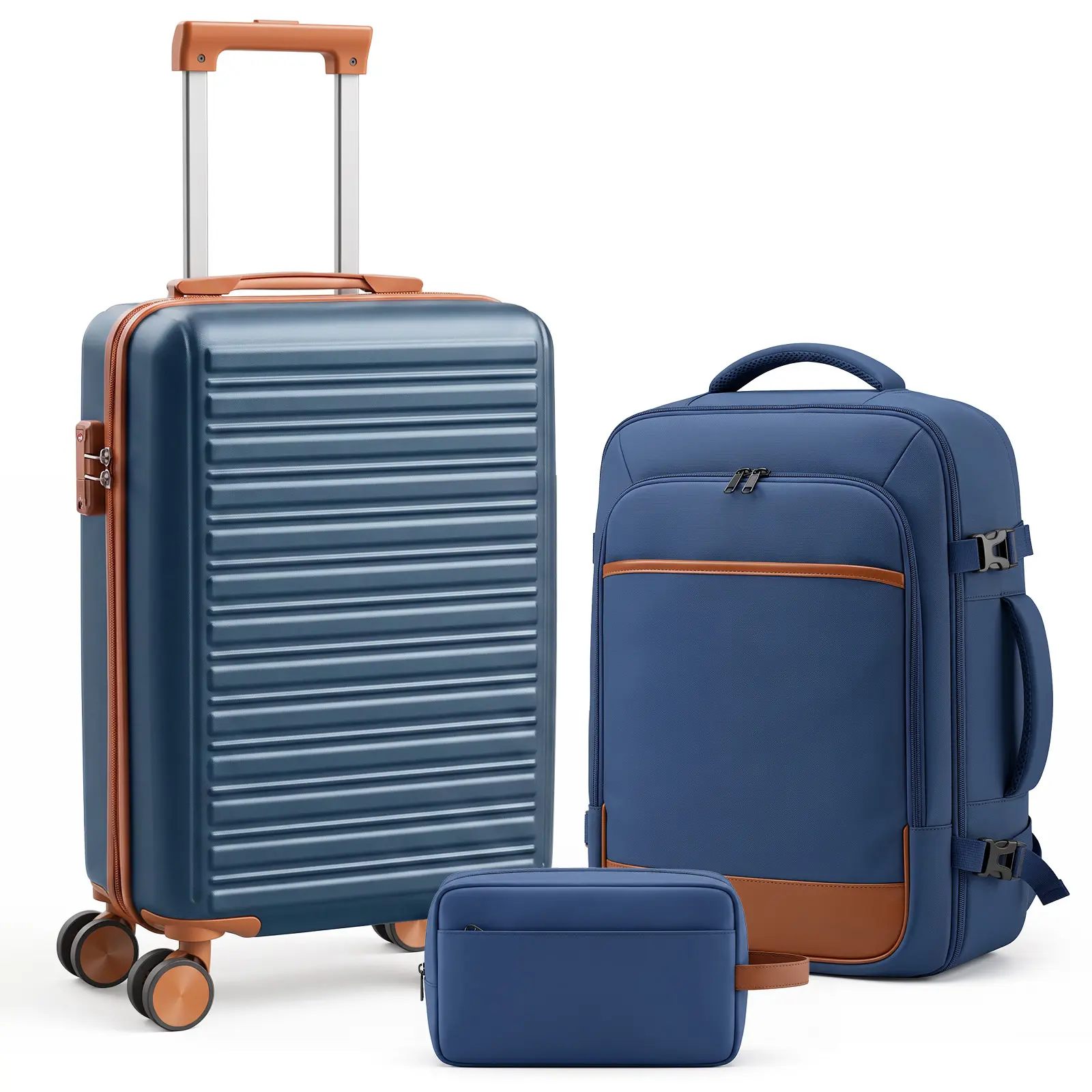 3 Piece Luggage Set - 20" Hardside Carry On Suitcase with Spinner Wheels, 40L Travel Backpack & Toiletry Bag, TSA Lock Expandable Suitcase Set with Laptop Compartment