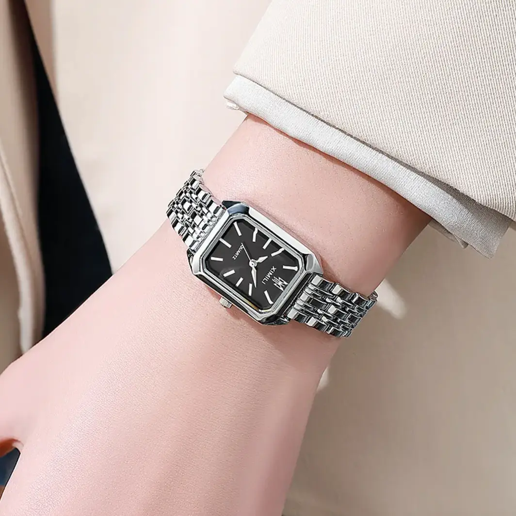 Chic Rectangle Steel Quartz Watch for Women - Elegant Design for Business and Casual Wearing