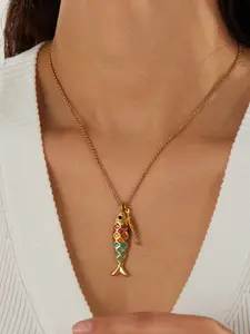 Stainless steel gold enamel mother fish pendant necklace for women Trendy Jewelry