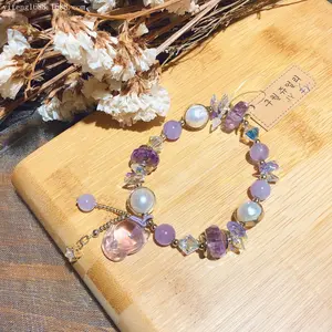 Amethyst Fox Pendant Baroque Pearl Bracelet Chinese Style Women's Crystal Purple Fashion Jewelry Bulk Packaging 150*150*40