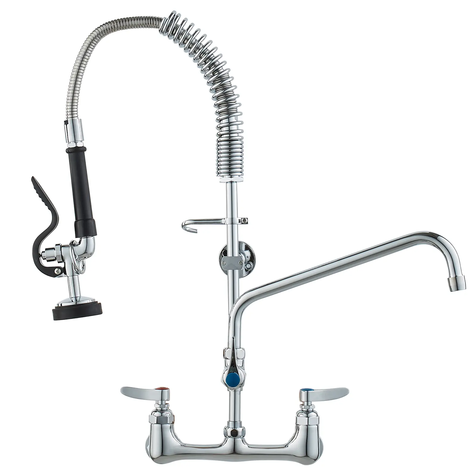 Commercial Pre Rinse Faucet with Sprayer, 25 Inch Wall Mount Kitchen Faucet, Brass Commercial Sink Faucet with 12 Inch Swing Spout, Hot and Cold Dual Handle Faucet for 1 2 3 Compartment Sink