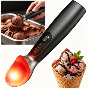 Rechargeable Heated Ice Cream Scoop Utensils - 3-Level Adjustable Heats (120-140-160℉), LED Display, 2600mAh Capacity, Hard Ice Cream Sleek Scoop, Ideal Kitchen Gadget for Home Use, for Hard Ice Cream | Home & Festive Party Supplies, Party Bag Gifts