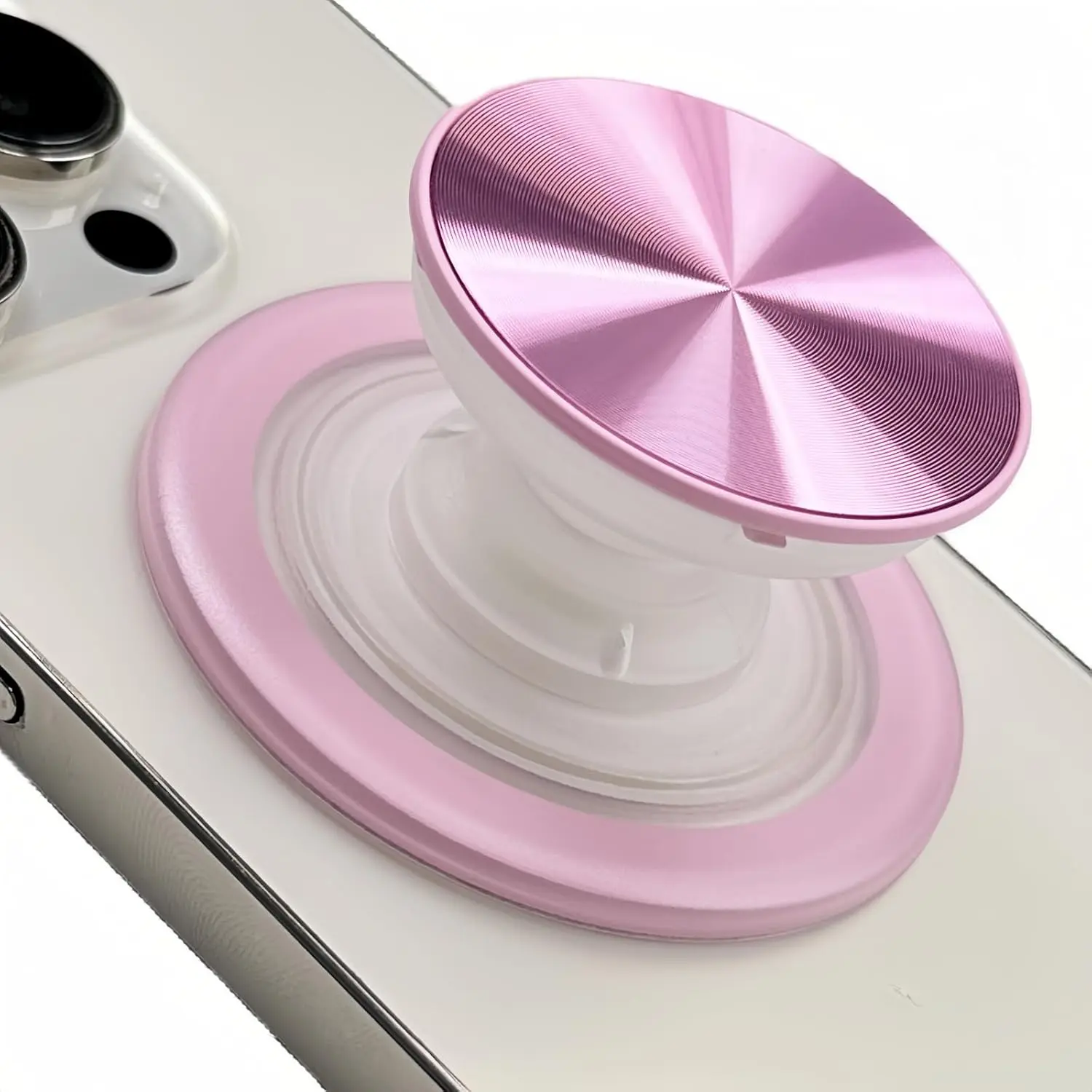 MagSafe Cell Phone Mount - Collapsible to Grip, Expandable, Detachable Synthetic Accessory with Transparent CD-Design Holder Stand for iPhone 17/16/15/14/13 (Incl. 13 Mini)/12 Series, Model 1 Birthday Gift Ideas On-the-Go Item (Supports 5 iPhones)