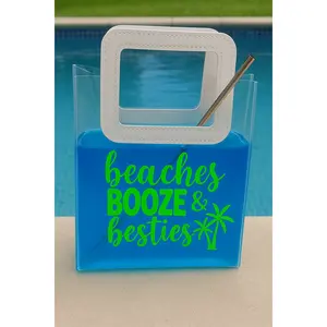 Beaches, Booze & Besties - Booze Bag - Fun Summer Drink Purse with Straw, Poolside Party Bag for Women