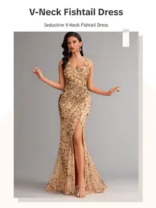 Women's Contrast Sequin Split Thigh Wrap Mermaid Evening Dress, Summer Clothes Women, Elegant V Neck Sleeveless Bodycon Maxi Dress for Party Wedding Guest, Ladies Summer Clothes