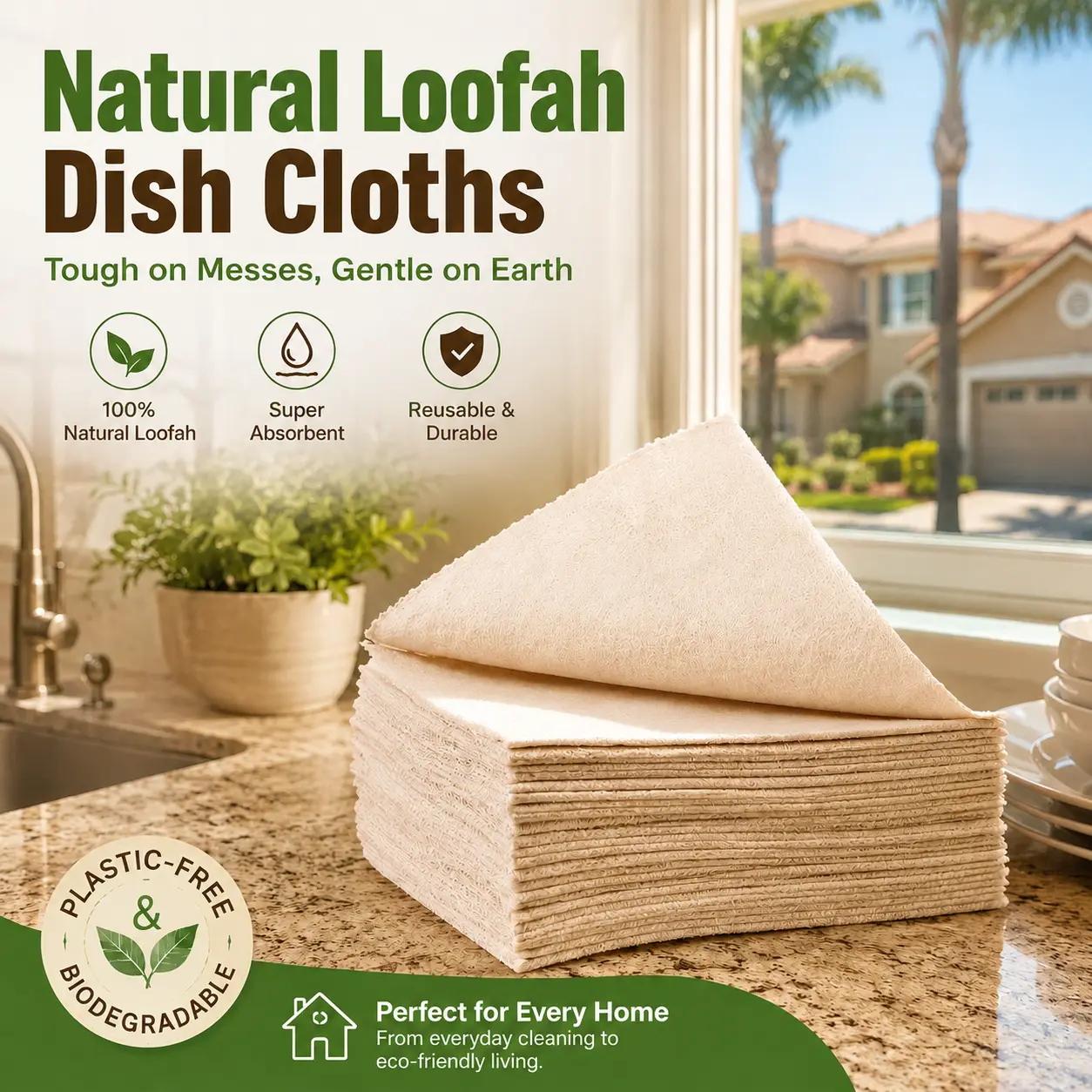 Natural Loofah Dish Cloths, Plant-Based Reusable Kitchen Scrub Cloths for Dishes, Counters, Sinks and Grease Cleaning Cleaning Cleaning