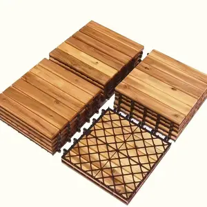 10pcs Interlocking Patio Deck Tiles 11.8 x 11.8in Wood Floor Tiles Outdoor Flooring for Patio Garden Deck Poolside