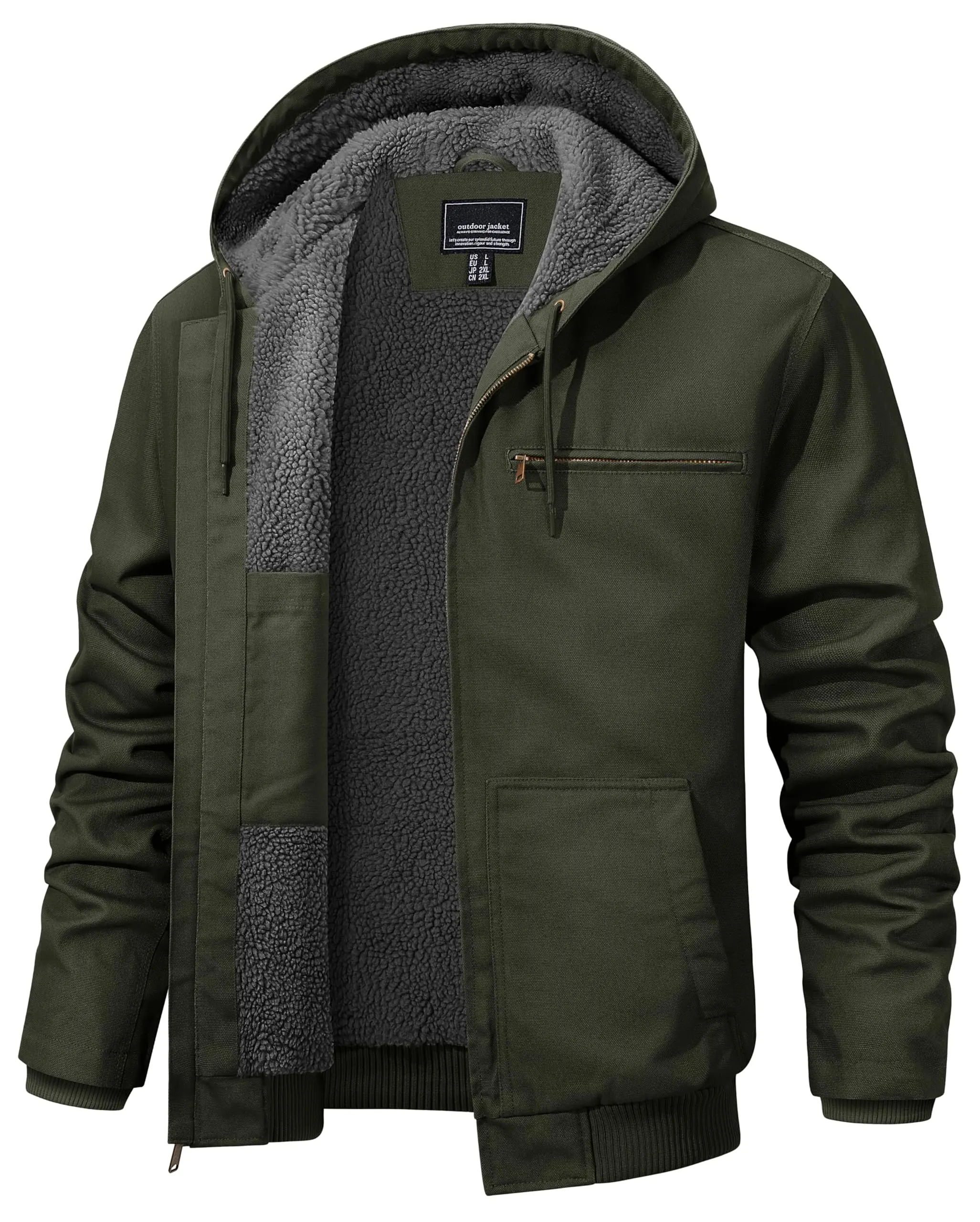 MAGCOMSEN Men's Work Utility Jackets Duck Canvas Waterproof Jackets Heavy Duty Coats Winter Sherpa Fleece Lined Hoodies