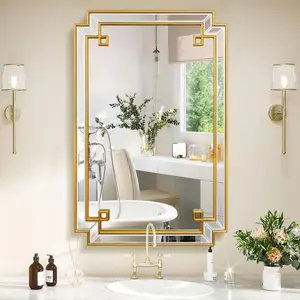 Gold Bathroom Mirror for Wall, 24"x36" Rectangle Vanity Mirror, Modern Wall Decor Mirror for Entryway, Living Room, Bedroom (Horizontal/Vertical)