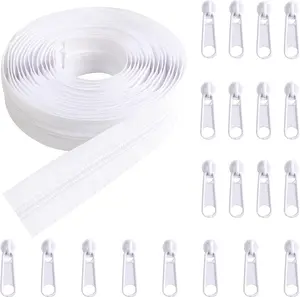 5 Yards Bulk Zippers 5# Nylon Coil Zippers for Sewing White Nylon Coil Zipper with 20 count Zipper Sliders fRepair Kit for Jackets Luggage Backpack DIY Sewing Tailor Craft Bags and Clothing