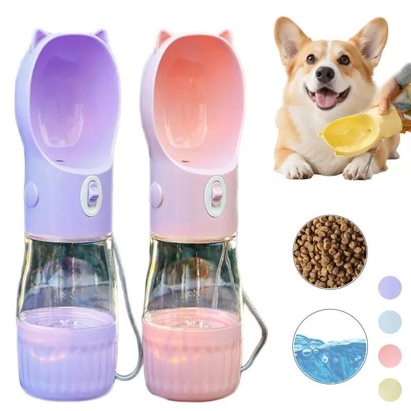 2-in-1 Portable Pet Water Bottle with Food Container, Leak-Resistant Travel Feeder for Dogs & Cats