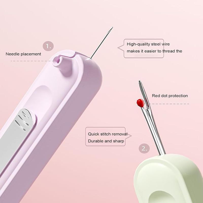 2Pcs Plug-in Needle Threader, 2 in 1 Threading and Thread Removal Tools, Stretchable Remover Needle Threading Tool for Hand Sewing Knitting Craft Quilting Supplies