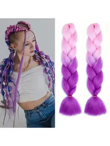2 Pcs Jumbo Braids Hair, African Big Braids, Color Gradient Multi-Color, Synthetic Long Wigs, Straight Hair Extensions, All Seasons, Synthetic Fiber Hair