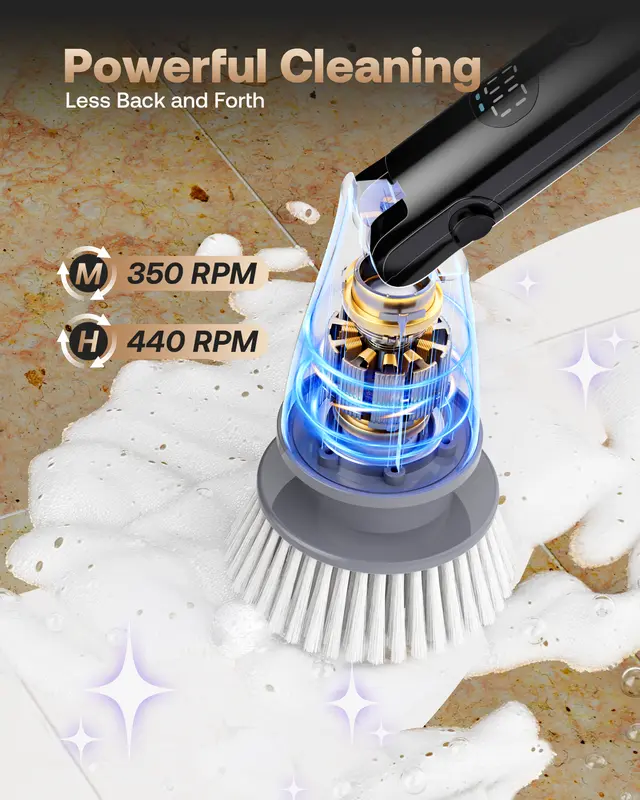Trucozie Electric Spin Scrubber, Cordless Cleaning Brush with 440RPM/90Mins Runtime, 3 Adjustable Angles&Sizes, 6 Replaceable Brush Heads, 2 Speeds for Bathroom Glass, Car Cleaning, Bathtub, and Shower 6