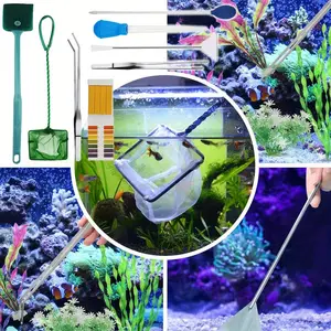 8pcs Fish Tank Cleaning Set Stainless Steel Long Handled Tweezers Straws Fish Tank Cleaning Tools Aquarium Brush Algae Remover Fish Tank Sponge Cleaner